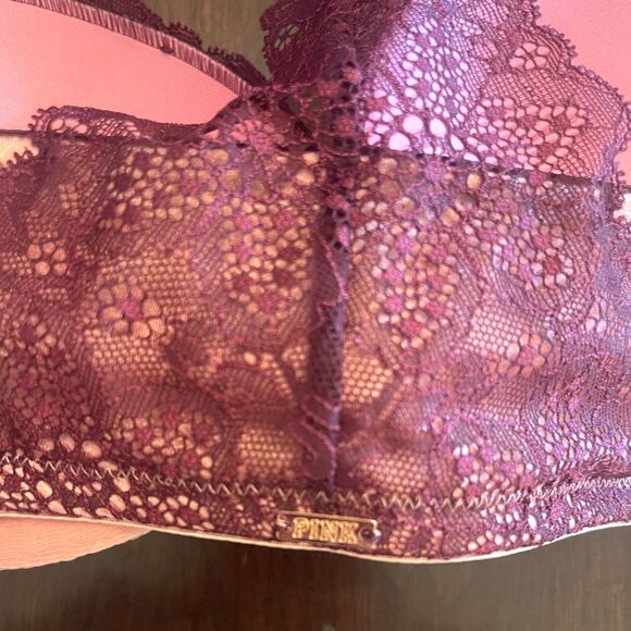 NWT PINK Womens 34DD E Push Up Bra Padded Underwire Purple Lace Pink Velvet - Picture 8 of 11